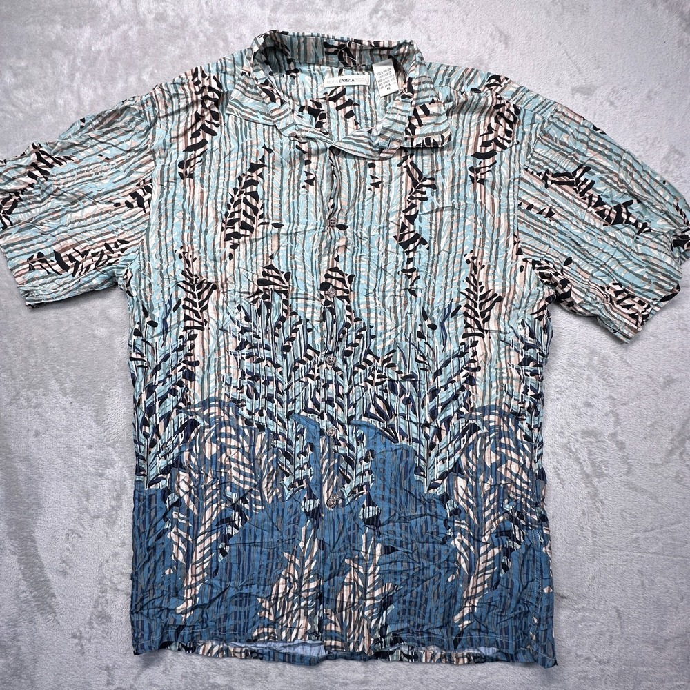 Moda Campia Shirt Mens Medium Teal Border Camo Printed Short Sleeve Button Up